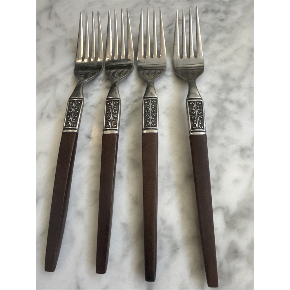 Ekco Eterna Lajoya Mid Century Danish Modern Teak Wood Handle Flatware Fork -4